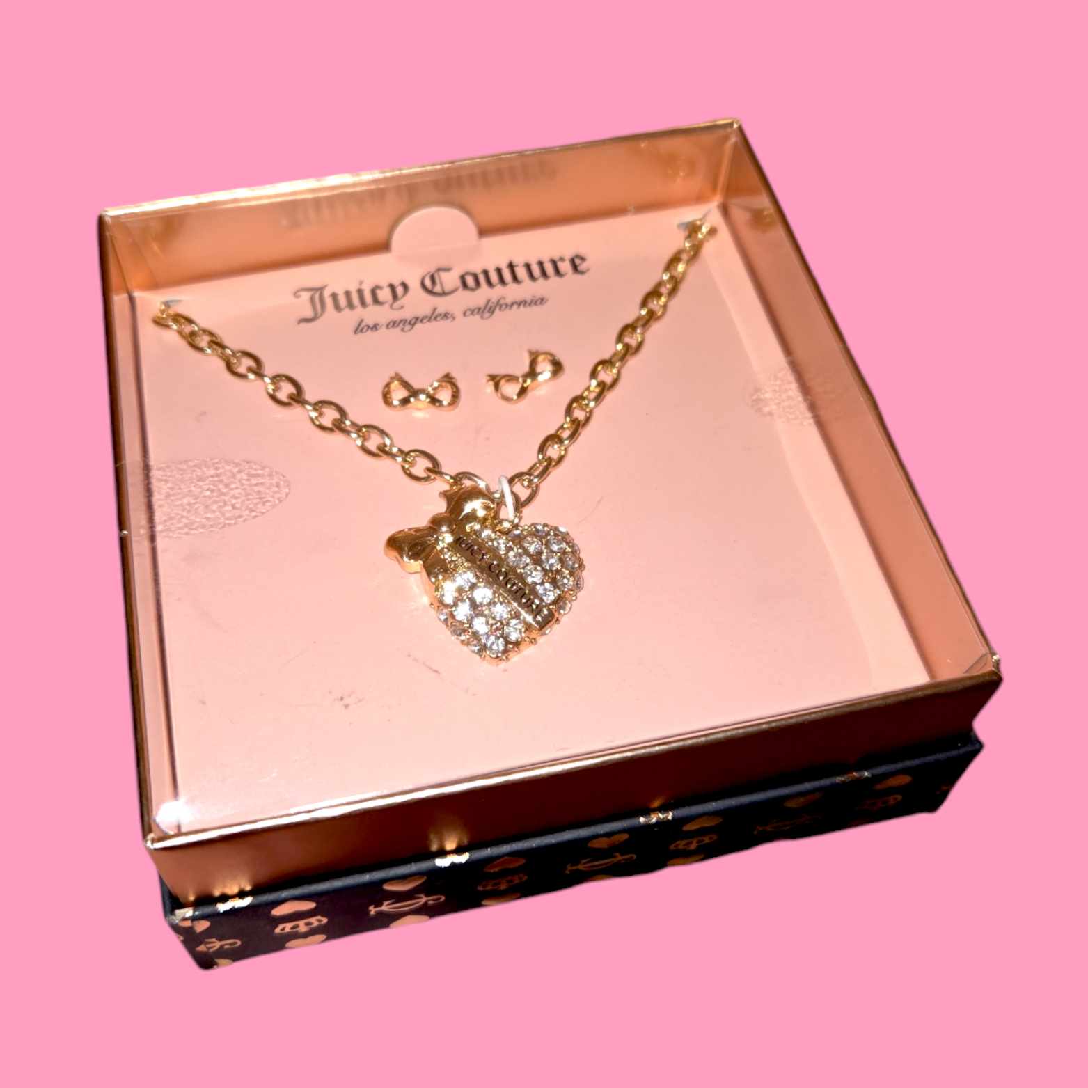 Juicy Couture Gold Bling Heart Necklace & Earring Set Style 2