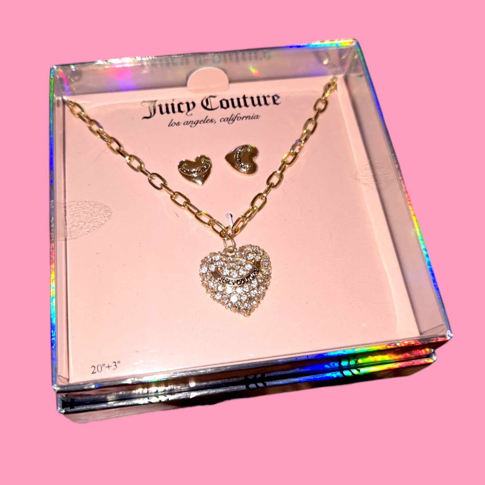 Juicy Couture Gold Bling Heart Necklace & Earring Set Style 1