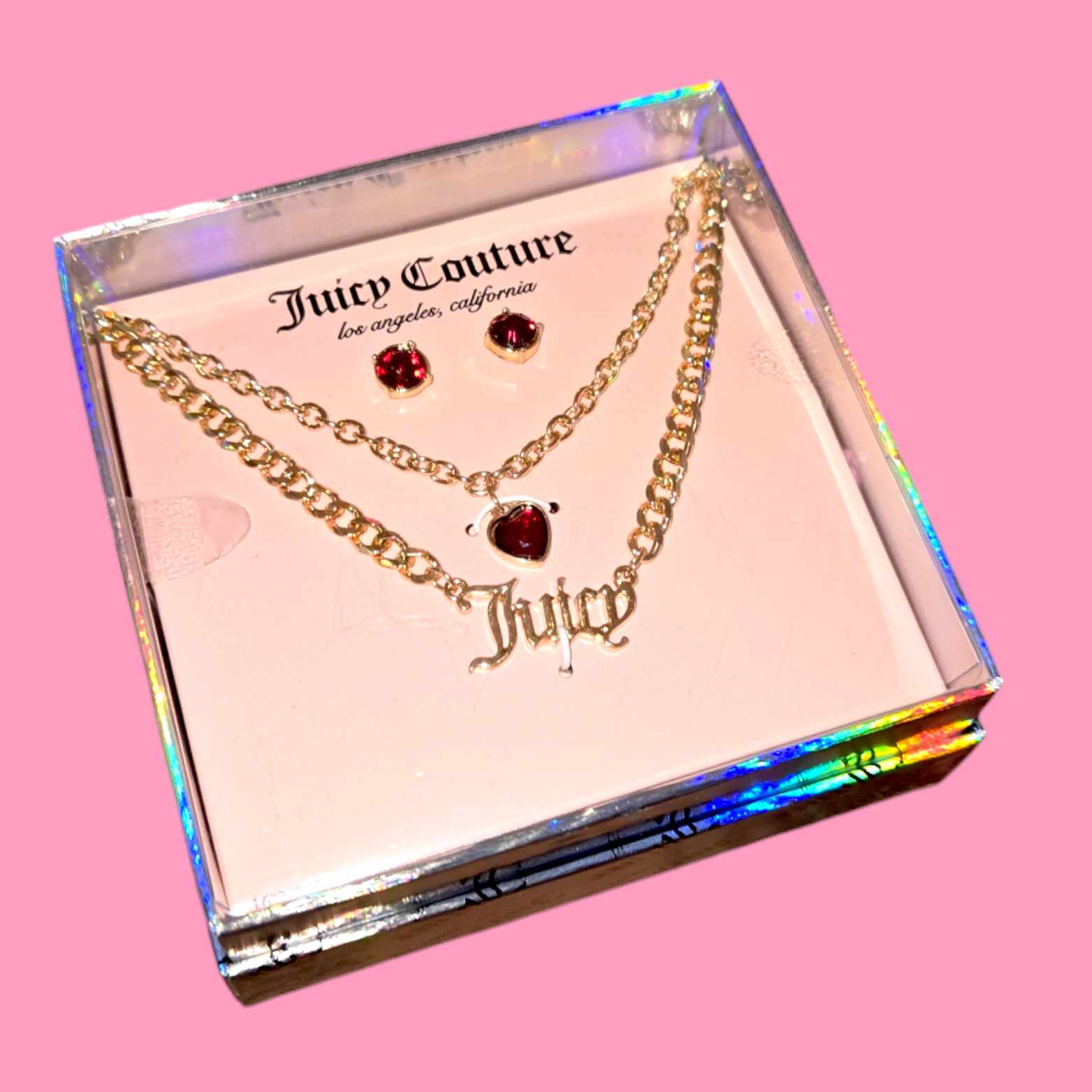 Juicy Couture Red Stone Necklace & Earring Set