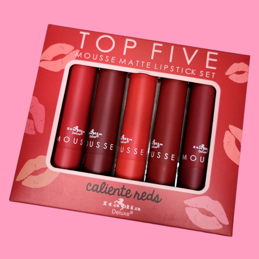 Top Five Mousse Matte Lipstick Set - Caliente red