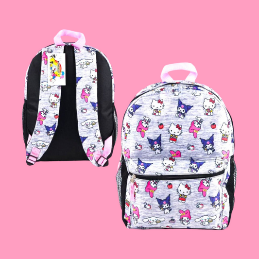 White Kitty & Friends Gray Backpack