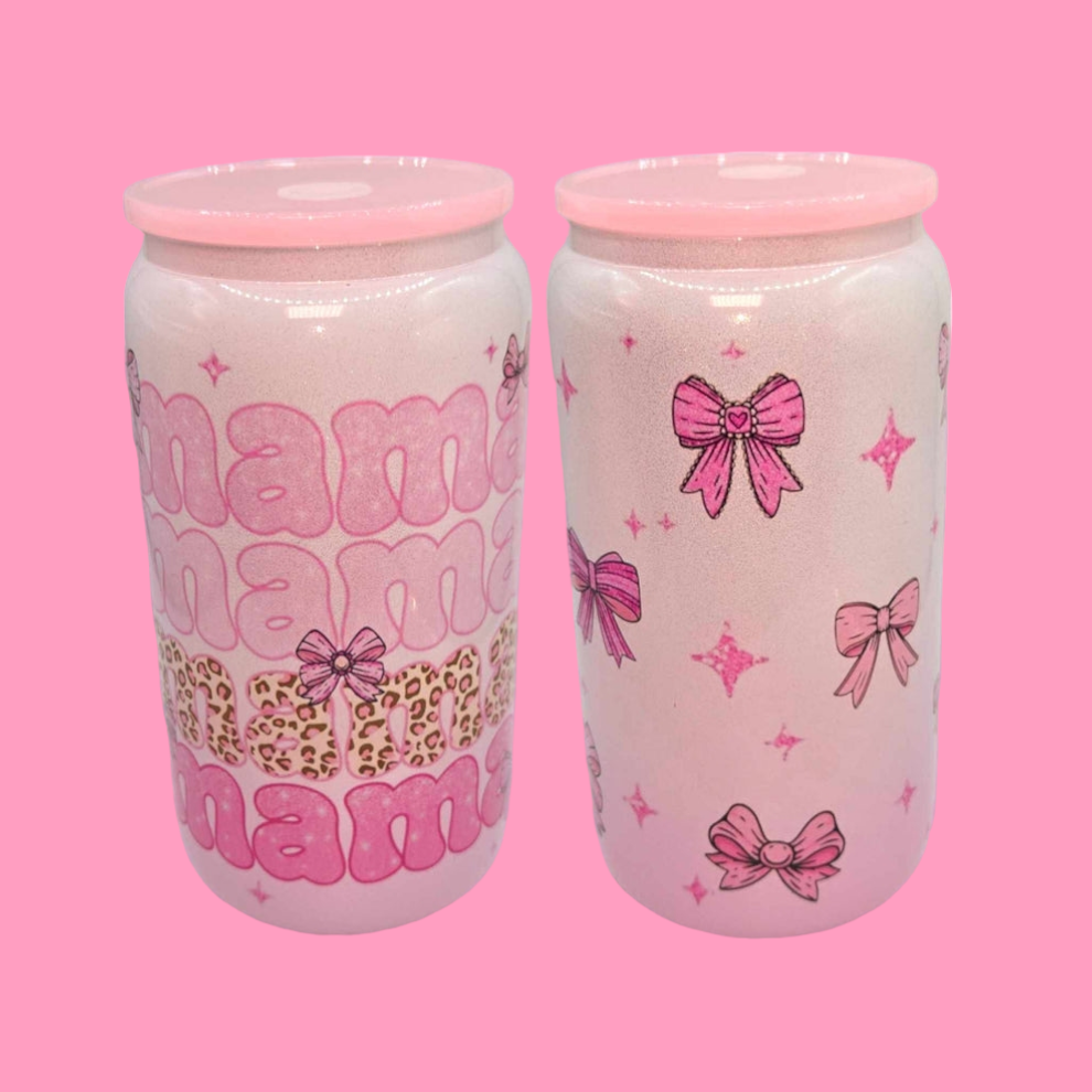 Mama Leopard Bow 16 Oz Glass Cup