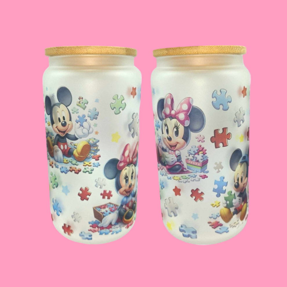 Baby Mickey & Minnie Autism 16 Oz Glass Cup