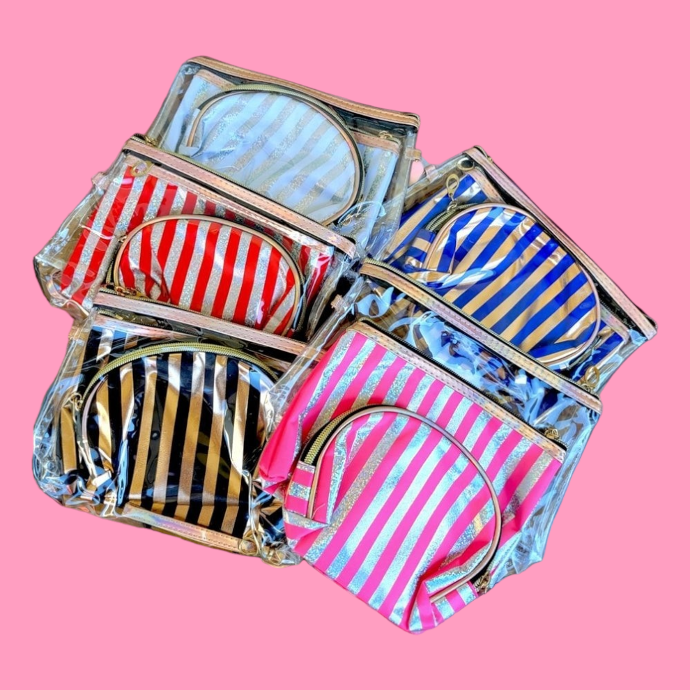 3 Pc Stripe Makeup Bag Set